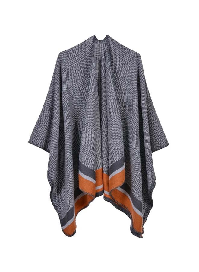 Colorblock Pattern Knitted Poncho Grey/Brown