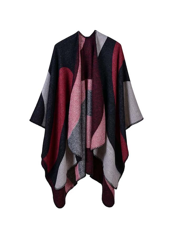 Colorblock Pattern Knitted Poncho Multicolour