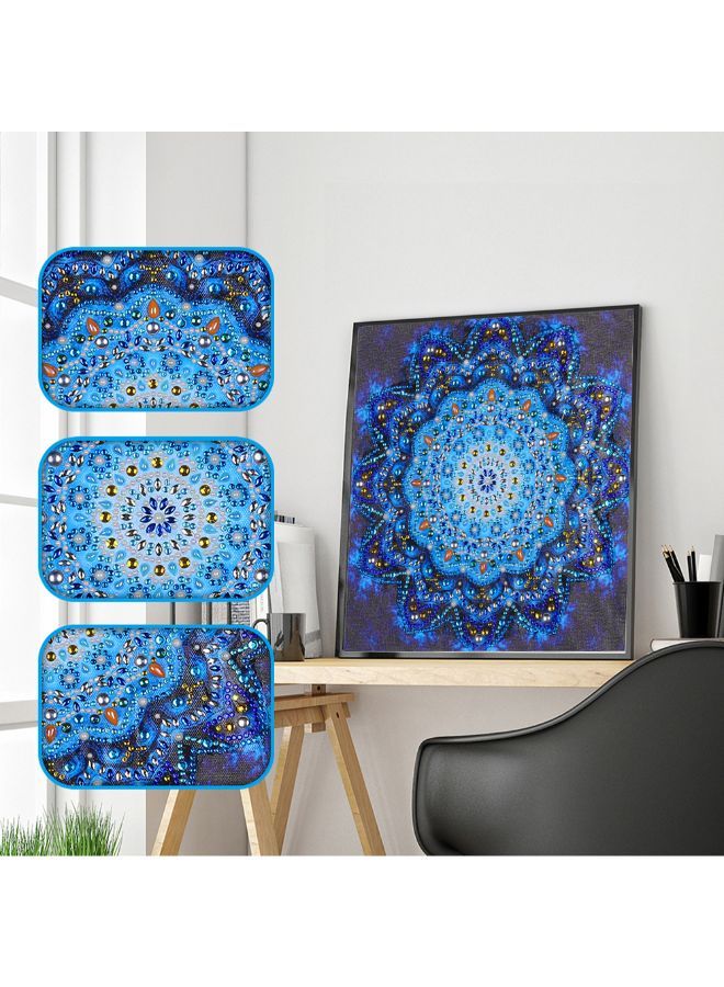 لوحة فنية ماسية بتصميم زهور لديكور الحائط يمكنك تعليقها بنفسك أزرق 40 x 2 x 30سم  - Image 5