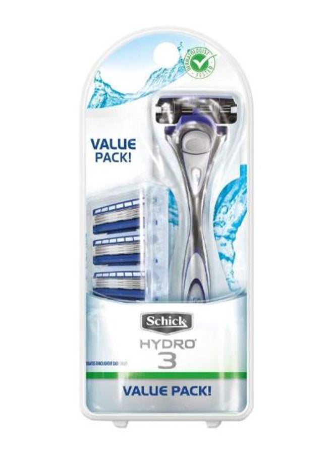 شيك مجموعة شفرات حلاقة هايدرو 3 رمادي/فضي/أزرق