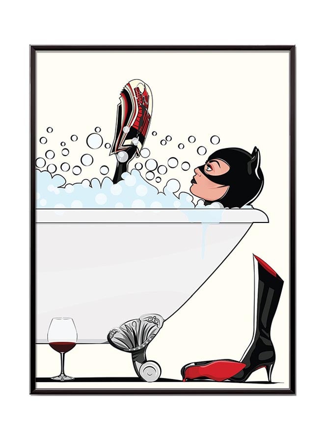 إكسسوارات بومة ملصق ديكوري محاط بإطار يعبر عن رسمة المرأة القطة في الحمام متعدد الألوان 30x40سم