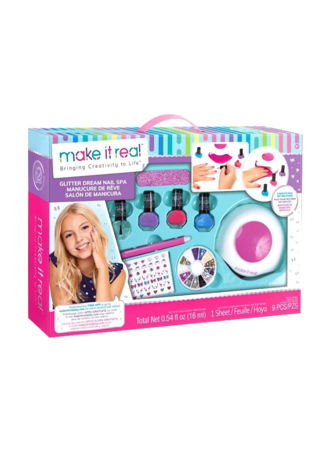 مجموعة ميك إت ريل - جليتر دريم سبا. لطلاء الأظافر وتجميلها للاطفال مكونة من 9 قطع طراز 2502