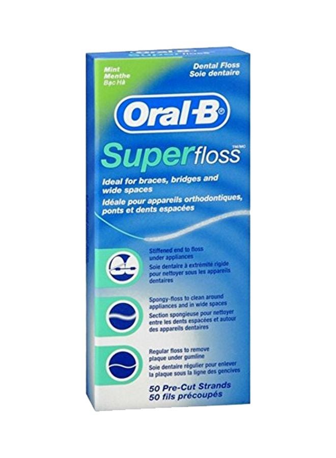 أورال بي عبوة مكونة من 18 خيط أسنان سوبر فلوس مقصوص مسبقاً أبيض