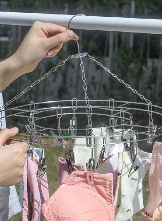 20 Clips Cloth Hanging Drying Rack Silver  - Image 2