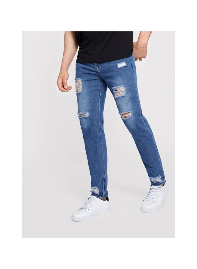 Generic - Ripped Patched Jeans Blue - Image 1