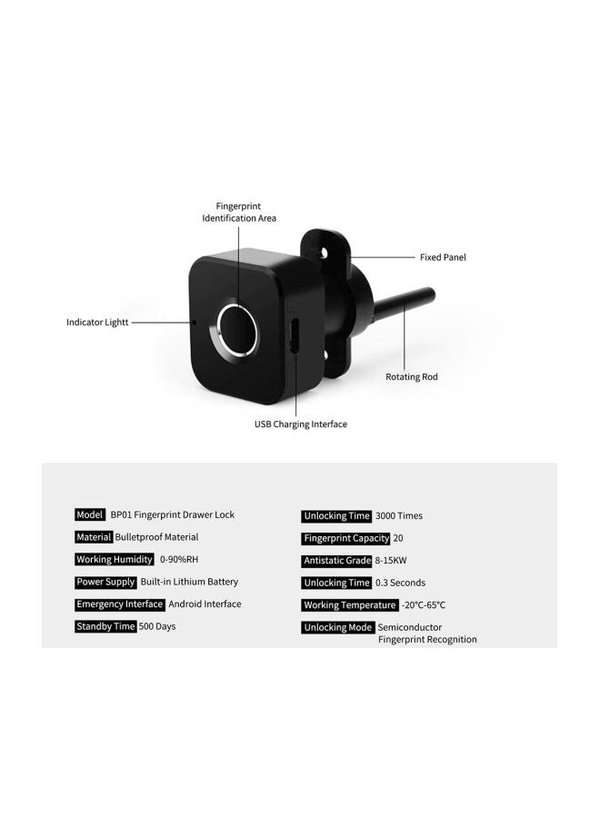 Smart Fingerprint Lock Black 9x3.6x3.6cm  - Image 4