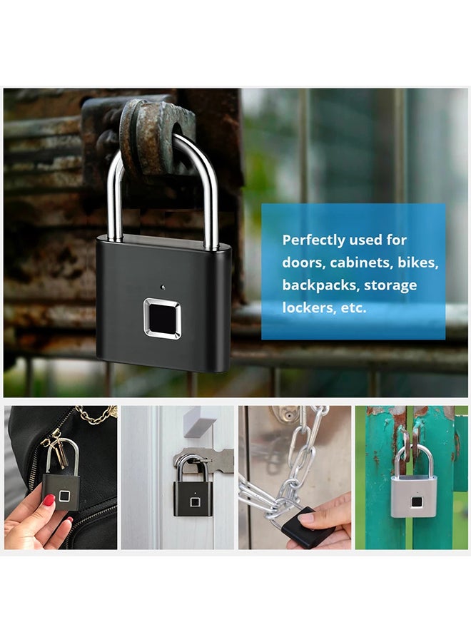 USB Rechargeable Smart Fingerprint Lock Black  - Image 2