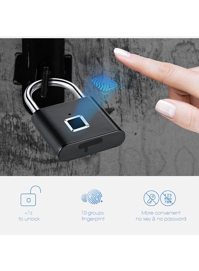 USB Rechargeable Smart Fingerprint Lock Black  - Image 3