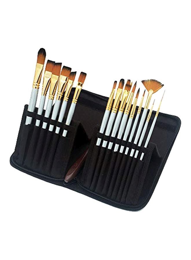 NUONEKO 16-Piece Artist Oil Watercolour Paint Brush Set Silver/Gold/Brown  - Image 2