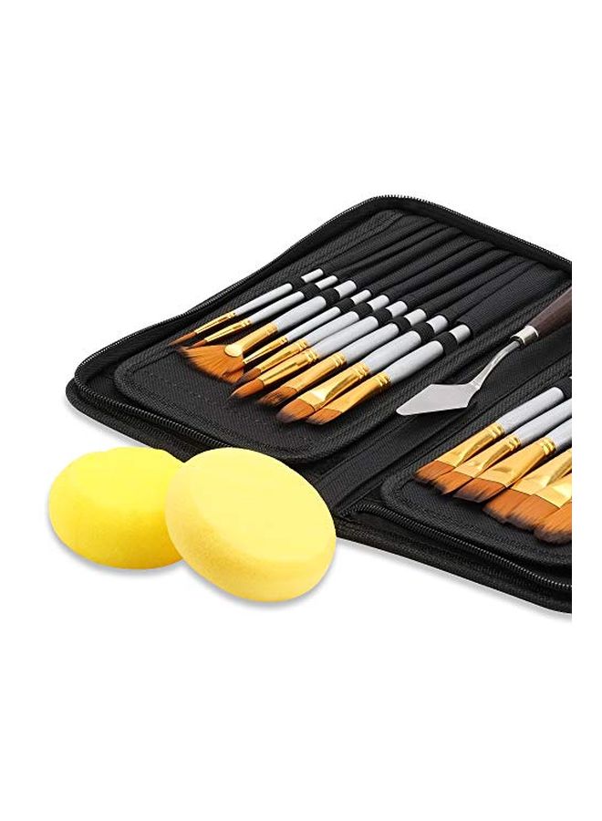 NUONEKO 16-Piece Artist Oil Watercolour Paint Brush Set Silver/Gold/Brown  - Image 1