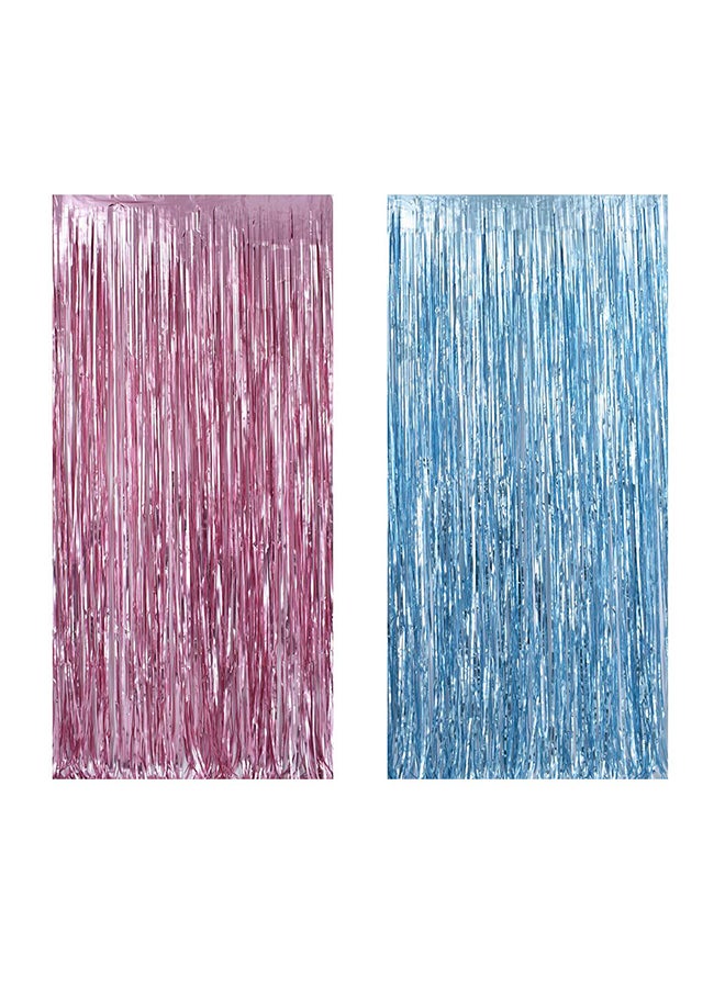 طقم ستائر مزينة بشرائط معدنية من القصدير مكون من قطعتين 3.2 x 6.6قدم