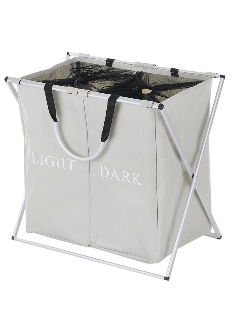 2-Piece Aluminium Sections Foldable X-Frame Oxford Laundry Basket Grey/Silver