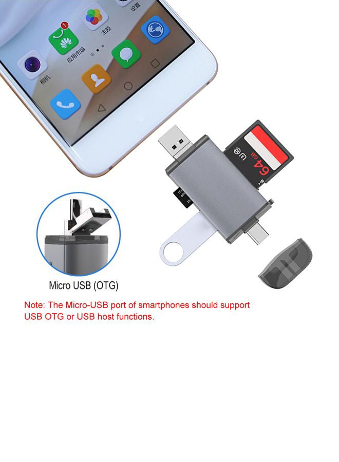 Generic - 6-In-1 Type-C  Card Reader Grey - Image 1