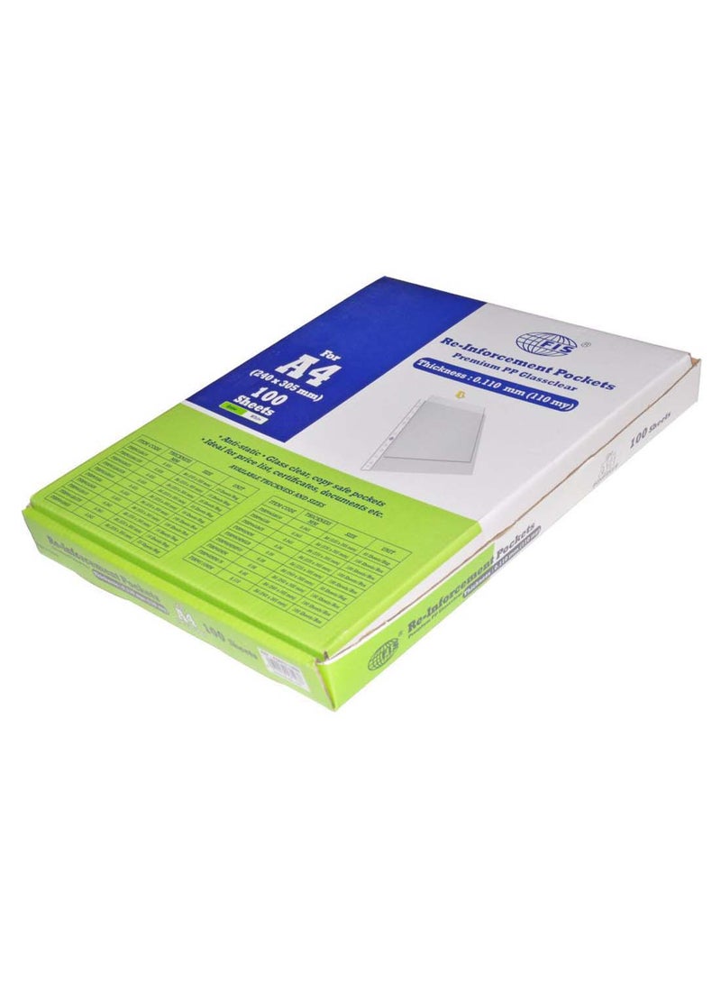FIS - 100-Piece Set A4 ReInforcement Pocket White/Clear - Image 1