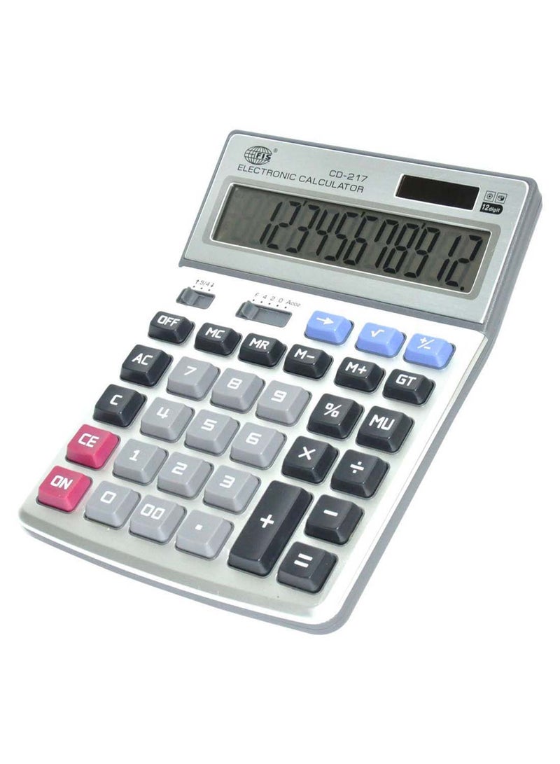 إف اي أس  آلة حاسبة إلكترونية بشاشة سعة 12 رقماً رمادي / أبيض