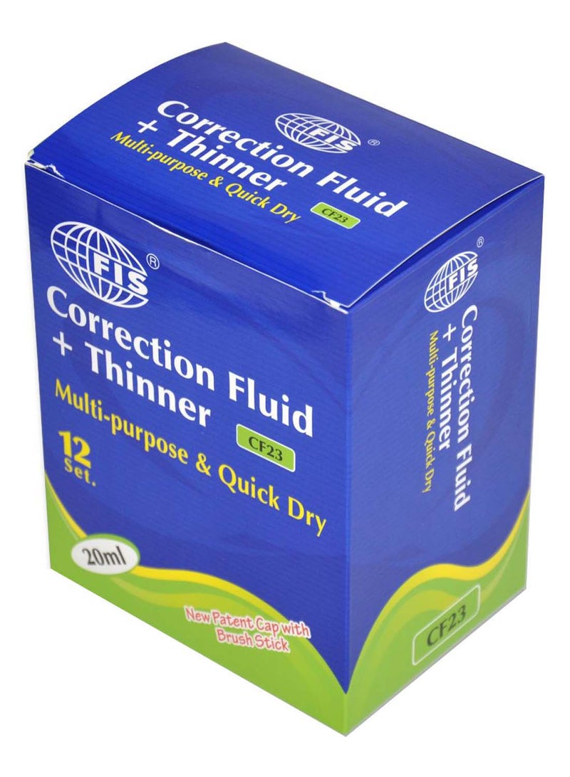 Pack Of 12 Correction Fluid And Thinner Bottle Green/White