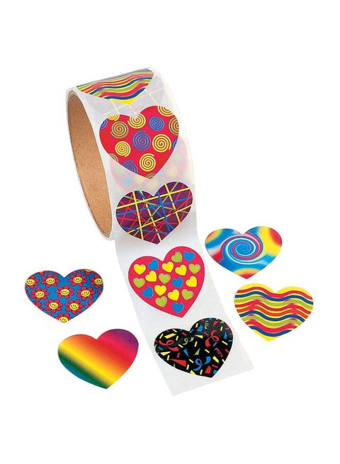 100-Piece Funky Heart Sticker Roll 1.5inch