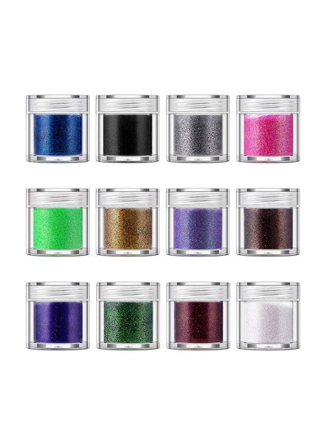 12-Piece Decorative Nail Art Glitter Powder Set Multicolour