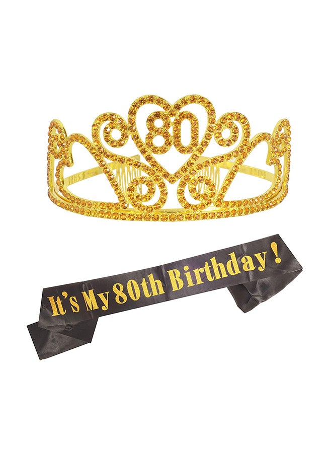 MEANT2TOBE It’s My 80th Birthday Printed Sash With Tiara - Image 1