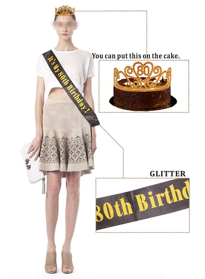 MEANT2TOBE It’s My 80th Birthday Printed Sash With Tiara - Image 5