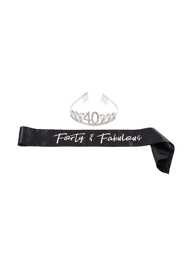 Blue Panda Forty And Fabulous Printed Satin Sash With Tiara  - Image 1