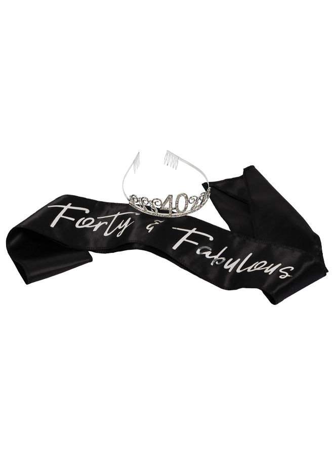 Blue Panda Forty And Fabulous Printed Satin Sash With Tiara  - Image 2
