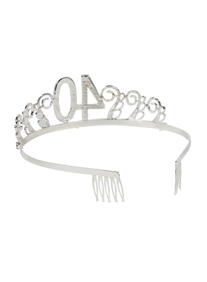 Blue Panda - Forty And Fabulous Printed Satin Sash With Tiara - Image 1