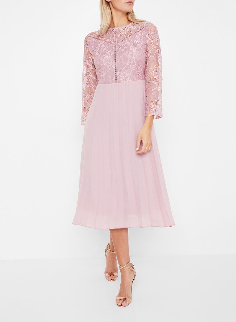 Stock - Open Back Lace Dress Pink - Image 1