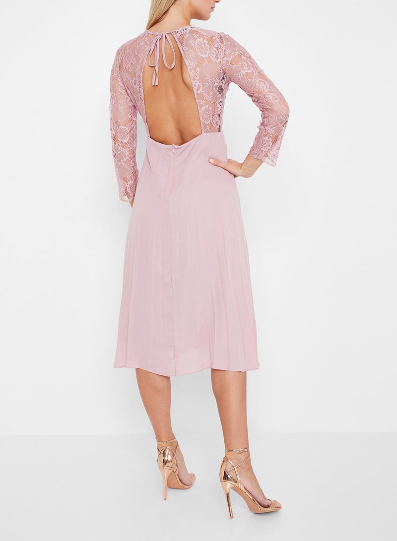 Stock - Open Back Lace Dress Pink - Image 1