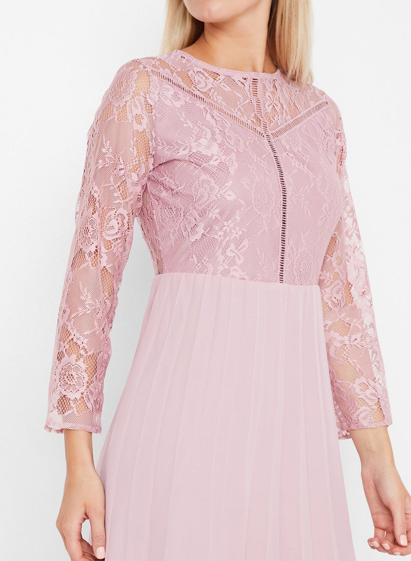 Stock - Open Back Lace Dress Pink - Image 1