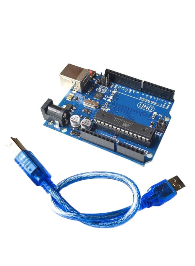 ماركة غير محددة لوح تطوير Uno R3 مع كابل USB R3 أزرق/فضي/أسود  - Image 1