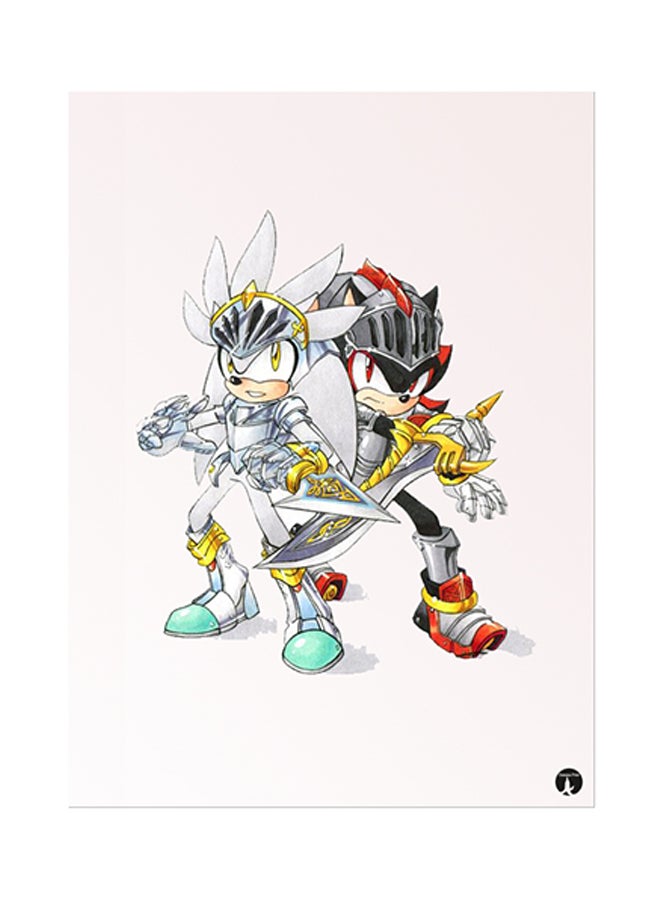 ملصق معدني بطبعة من لعبة الفيديو Sonic أبيض 15 x 20سم