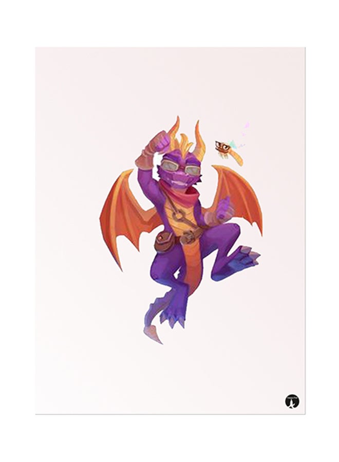 ملصق مصنوع من رقاقة معدنية بتصميم من لعبة الفيديو "Spyro" وردي/أرجواني/بني 15 x 20سم