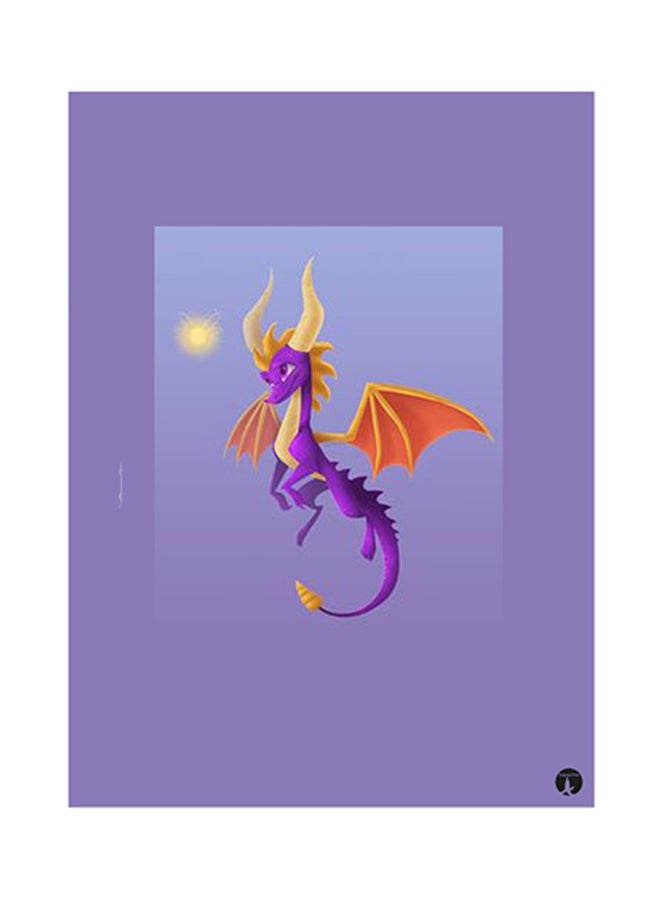 ملصق مصنوع من رقاقة معدنية بتصميم من لعبة الفيديو "Spyro" أرجواني / أصفر 15 x 20سم