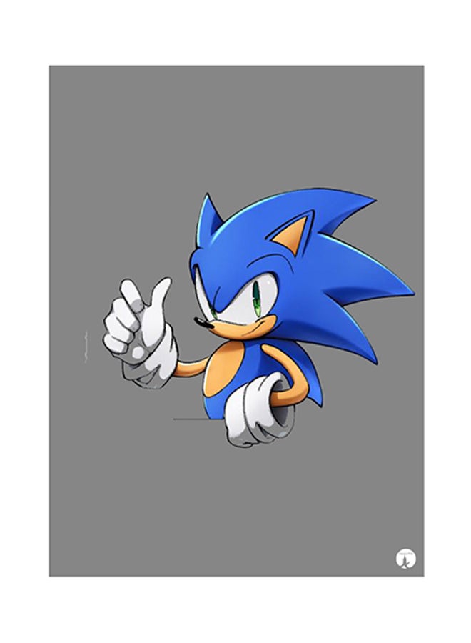 ملصق معدني بطبعة من لعبة الفيديو Sonic رمادي/أزرق/أبيض 15 x 20سم