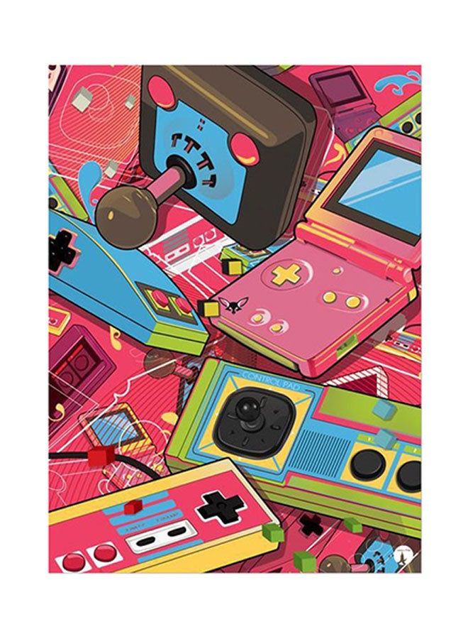 بي بي ملصق لوحة معدنية مزين بطبعة تمثل أجهزة ألعاب متعدد الألوان 15 x 20سم