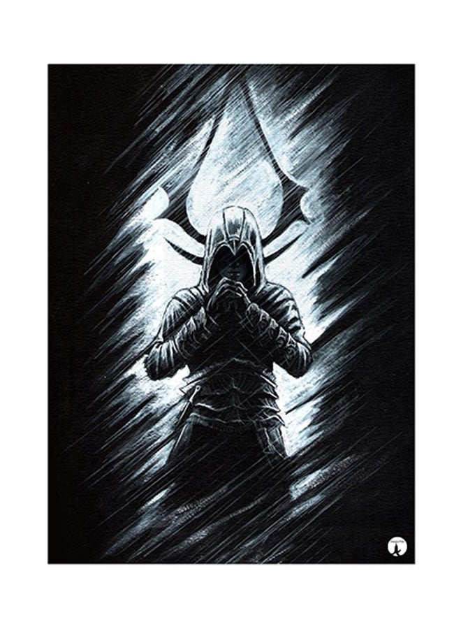 بي بي ملصق معدني بطبعة من لعبة الفيديو Assassin's Creed أسود/ رمادي 15 x 20سم