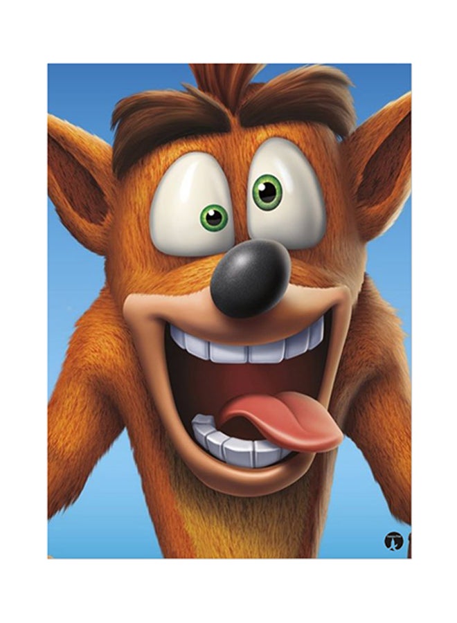 بي بي ملصق معدني بتصميم لعبة الفيديو Crash البني/الأزرق 15 x 20سم