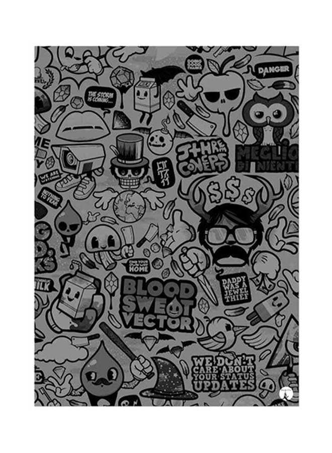 ملصق مصنوع من رقاقة معدنية بتصميم أشياء مختلفة رمادي/أسود 15 x 20سم