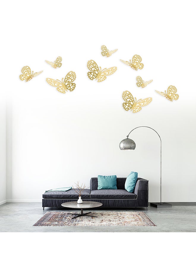 ملصقات جدارية ثلاثية الأبعاد بتصميم فراشات 12 قطعة ذهبي - Image 2