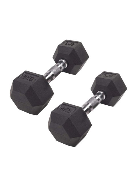2-Piece Hex Rubber Dumbbell Set - 2x8 Kg 8kg