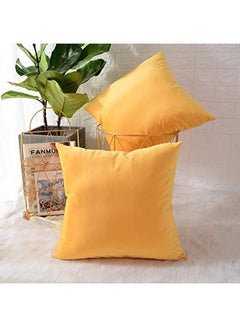 4-Piece Solid Pattern Decorative Pillow Velvet Yellow 65 x 65cm
