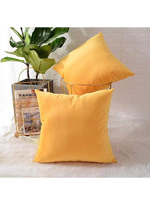 2-Piece Decorative Solid Filled Cushion Gold 40x40cm