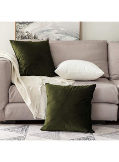 REGAL IN HOUSE 5-Piece Solid Pattern Decorative Pillow velvet Mehandi Green/White 30 x 30cm 