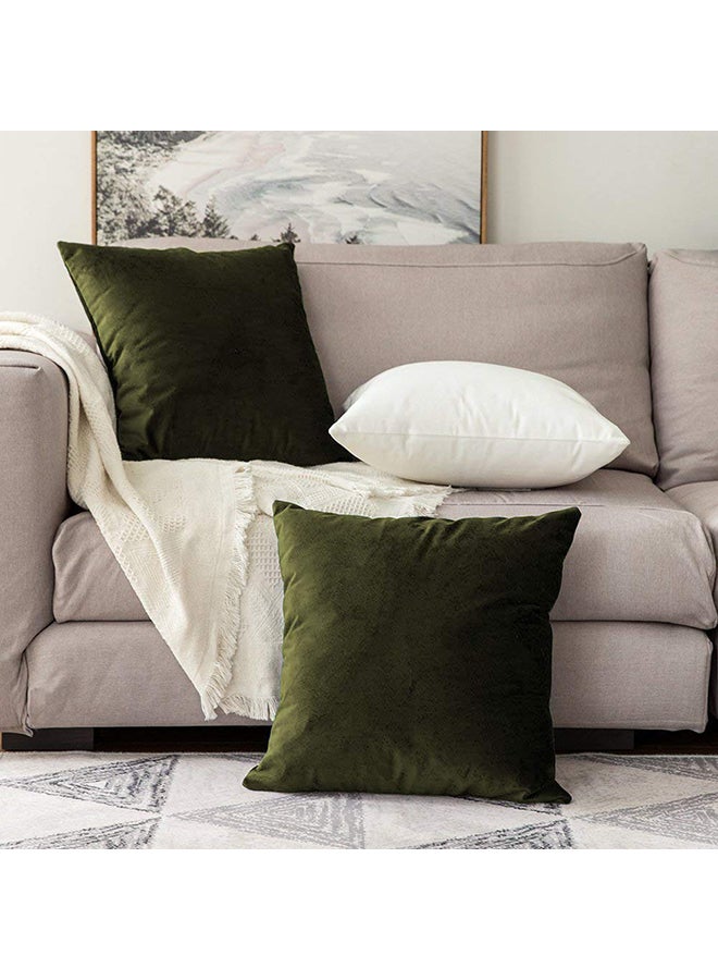 REGAL IN HOUSE - 5-Piece Solid Pattern Decorative Pillow velvet Mehandi Green/White 30 x 30cm - Image 1