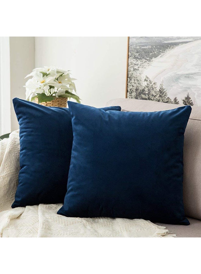 REGAL IN HOUSE 2-Piece Solid Pattern Decorative Pillow velvet Blue 25 x 25cm 