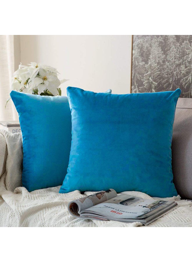 REGAL IN HOUSE 2-Piece Solid Pattern Decorative Pillow velvet Bondi Blue 25 x 25cm 