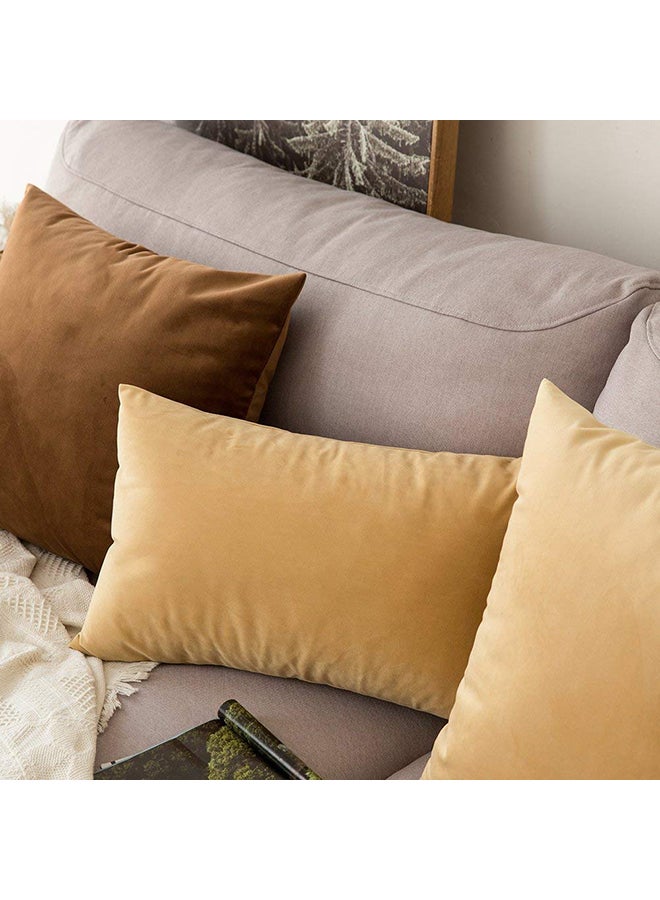 REGAL IN HOUSE 3-Pieces Velvet Decorative Solid Filled Cushion Set Brown 65x65cm  - Image 3