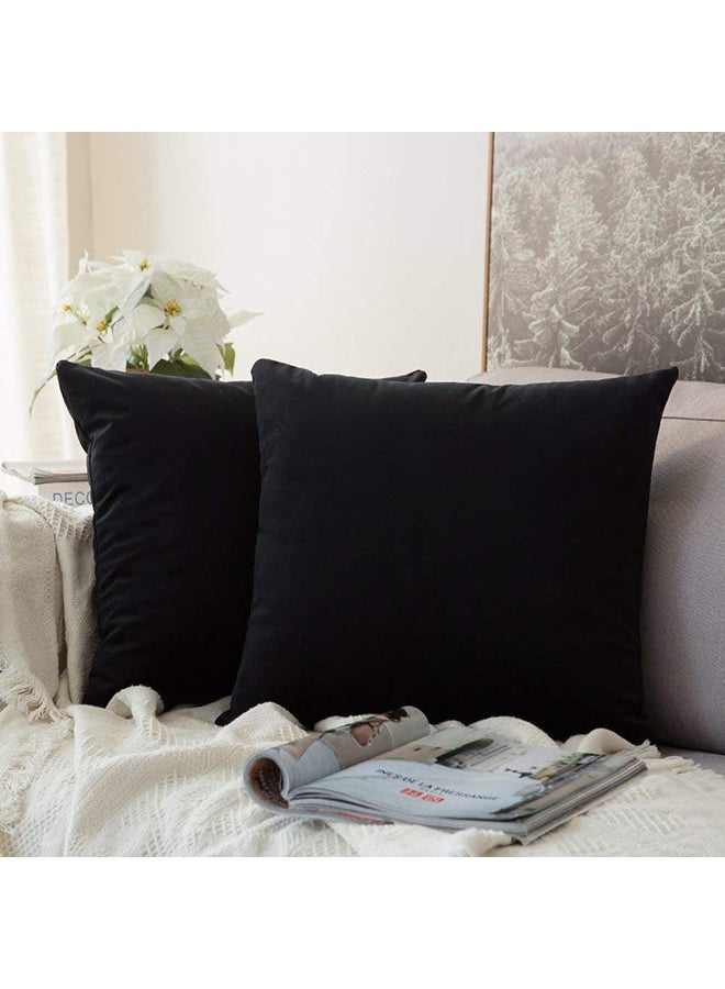 REGAL IN HOUSE 4-Piece Velvet Decorative Solid Filled Cushion Set Black 45x45cm - Image 1