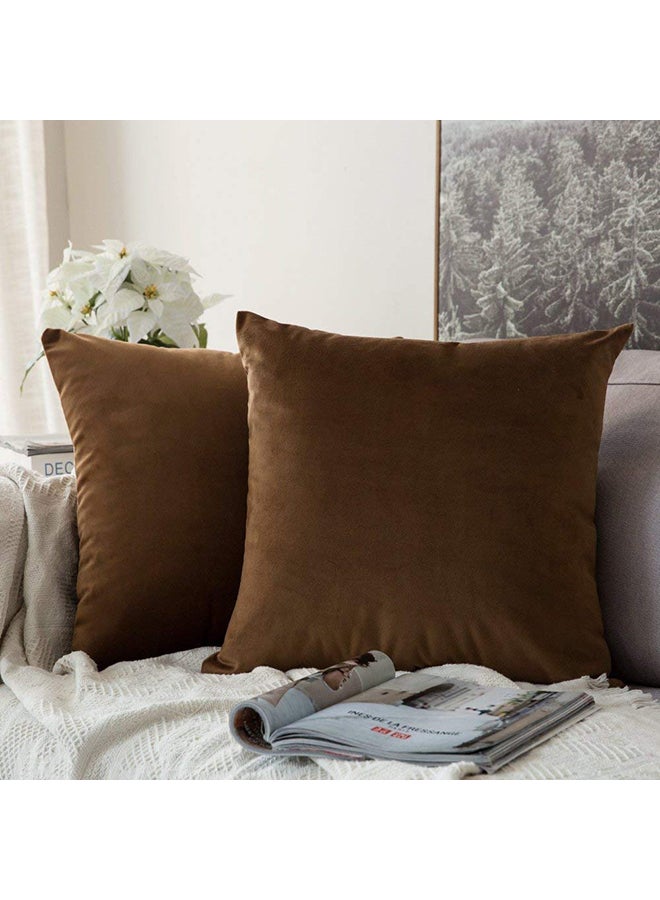 REGAL IN HOUSE - 2-Piece Solid Pattern Decorative Pillow velvet Brown 25 x 25cm - Image 1
